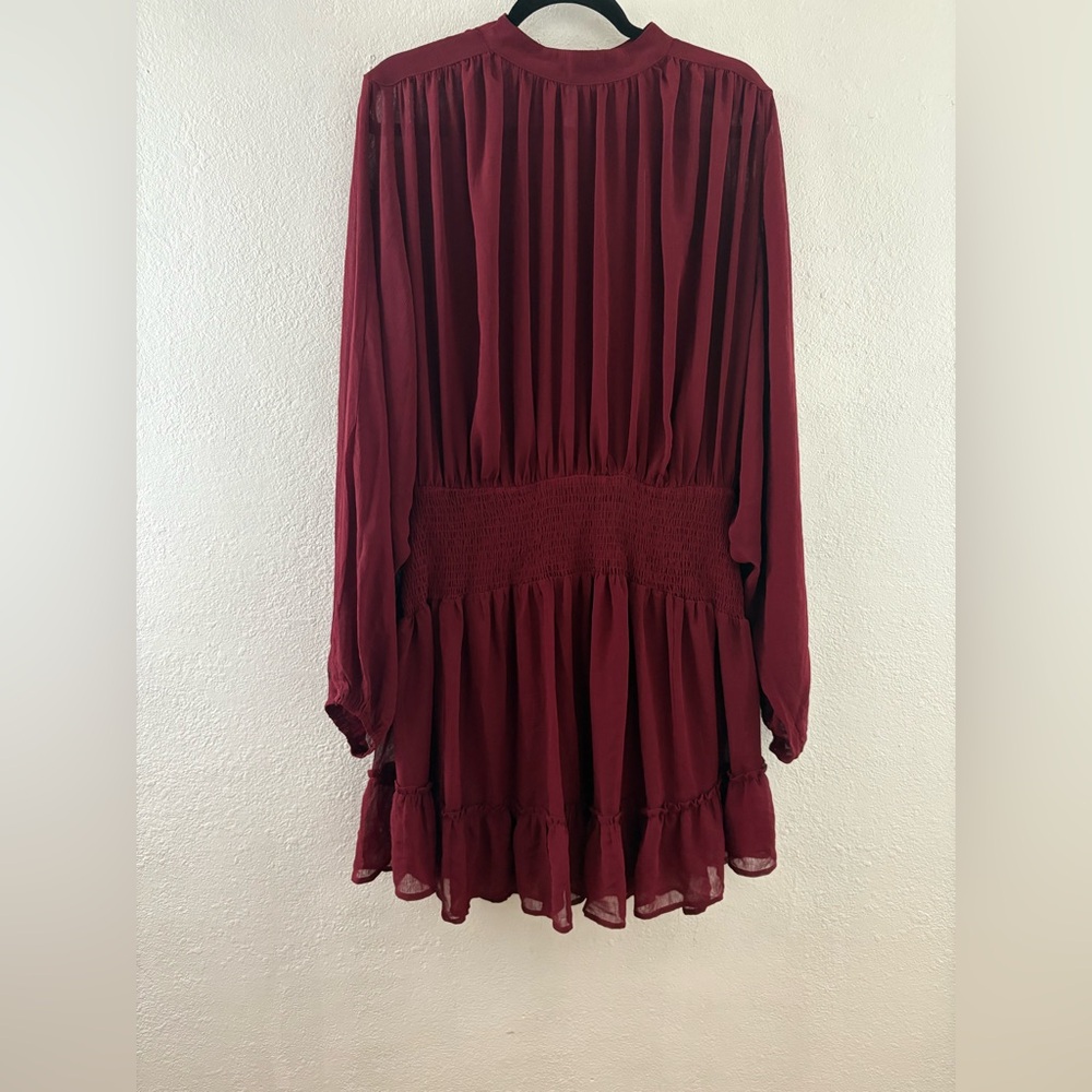 Aeom Dress Antique Berry Burgundy Long Sleeve Smoked Tiered Boho sheer Size XL